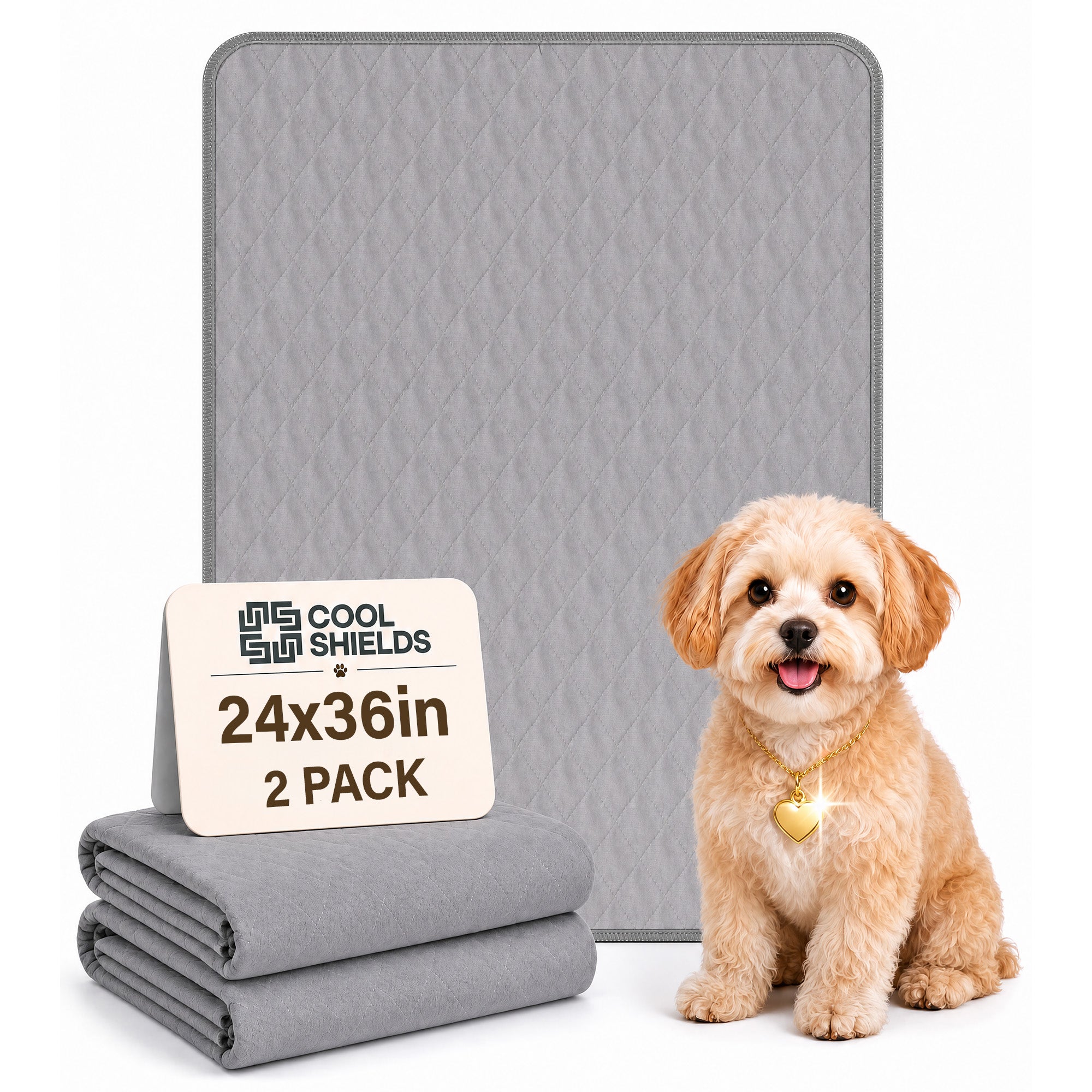 CoolShields Washable Pee Pads for Dogs, Ultra-Absorbent Reusable Waterproof Puppy Pad for Crates, Playpens, Carpets, and Floors—Ideal for Dogs, Cats, and Small Pets