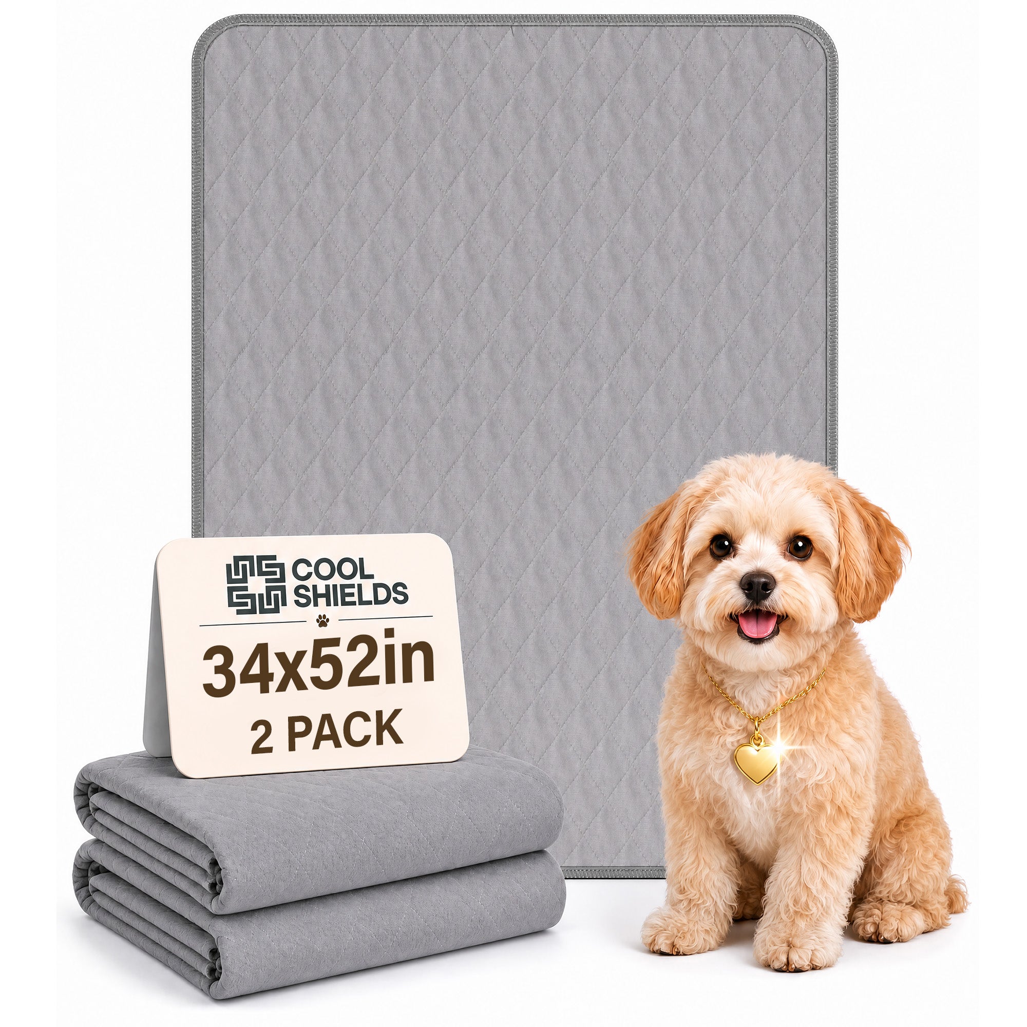 CoolShields Washable Pee Pads for Dogs, Ultra-Absorbent Reusable Waterproof Puppy Pad for Crates, Playpens, Carpets, and Floors—Ideal for Dogs, Cats, and Small Pets