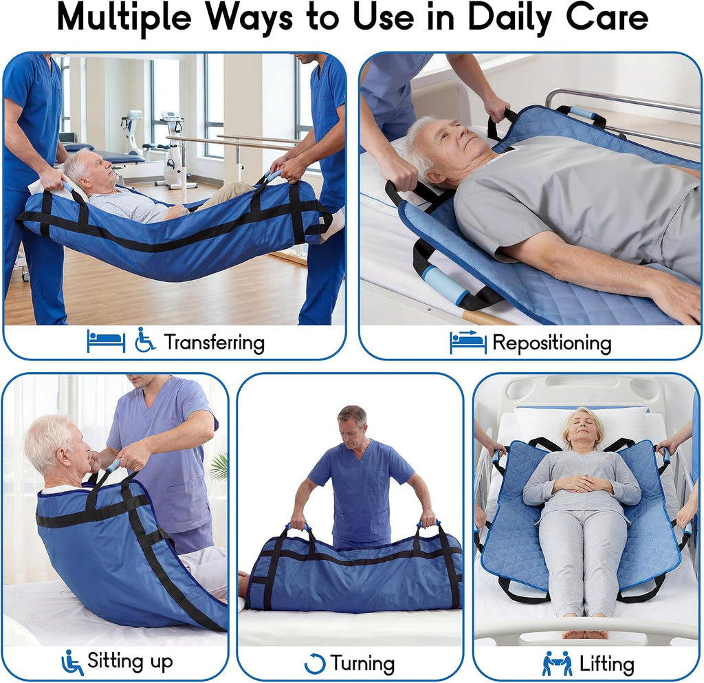 CoolShields Positioning Bed Pad with 8 Reinforced Handles, Washable Waterproof Transfer & Sliding Sheet for Repositioning, Turning & Everyday Care