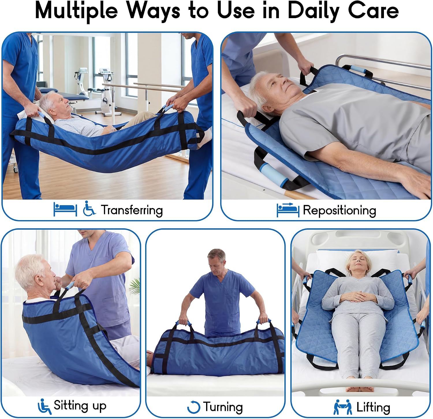 CoolShields Positioning Bed Pad with 8 Reinforced Handles, Washable Waterproof Transfer & Sliding Sheet for Repositioning, Turning & Everyday Care