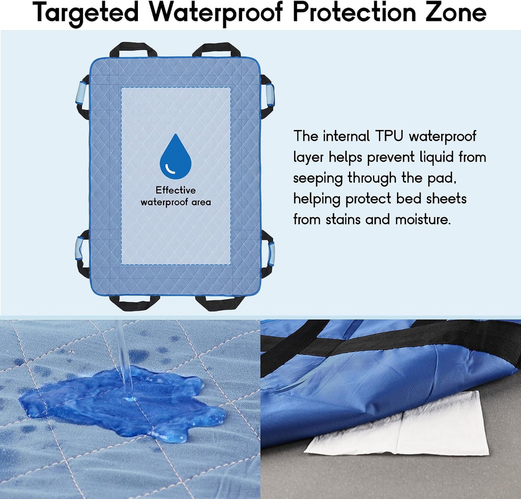 CoolShields Positioning Bed Pad with 8 Reinforced Handles, Washable Waterproof Transfer & Sliding Sheet for Repositioning, Turning & Everyday Care