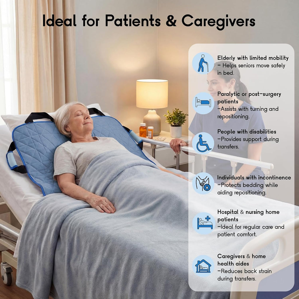 CoolShields Positioning Bed Pad with 8 Reinforced Handles, Washable Waterproof Transfer & Sliding Sheet for Repositioning, Turning & Everyday Care