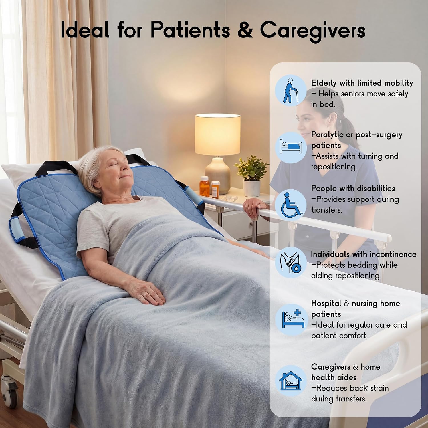 CoolShields Positioning Bed Pad with 8 Reinforced Handles, Washable Waterproof Transfer & Sliding Sheet for Repositioning, Turning & Everyday Care